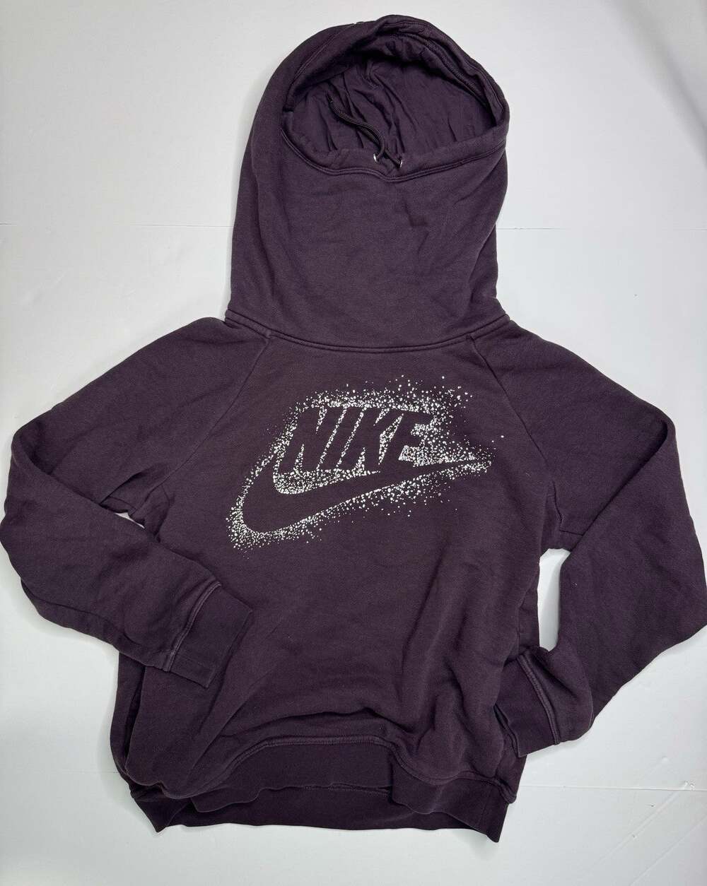 Nike Womens Medium Purple Speckled Swoosh Pullover Hoodie Cowl Neck Fleece